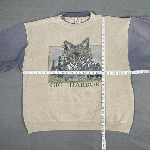 Vintage Wolf Sweatshirt Mens 2XL Gig Harbor Washington 90s USA ** - Picture 2 of 6