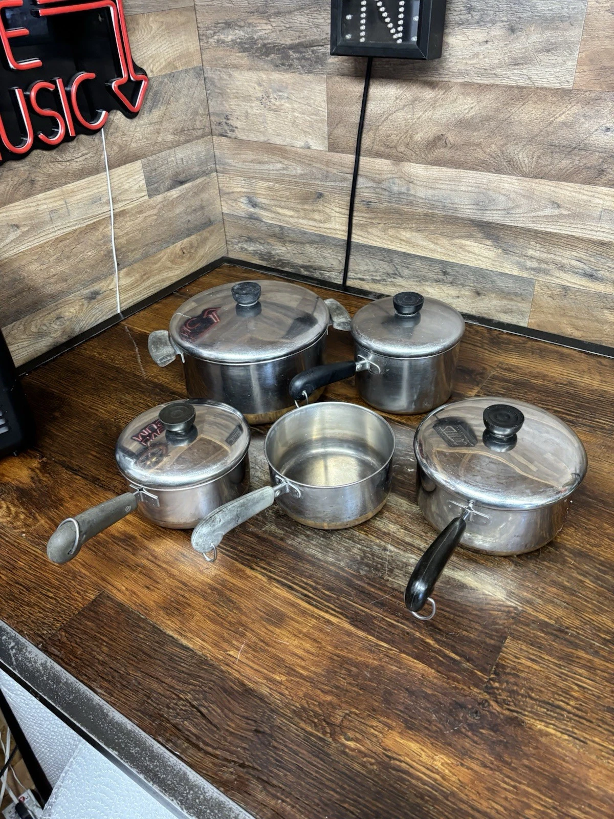 LOT OF 9 assorted pcs VTG 1801 Revere Ware Copper Clad Bottom w/Lid, IL USA