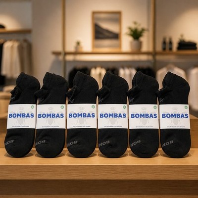 BOMBAS Men's Black Lot of 8 Pairs Low Ankle Socks Size XL Arch Support