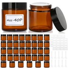 40 Pcs 4 oz Glass Jars with Lids, Amber Glass Jars with 40 Labels 10 Spatul...