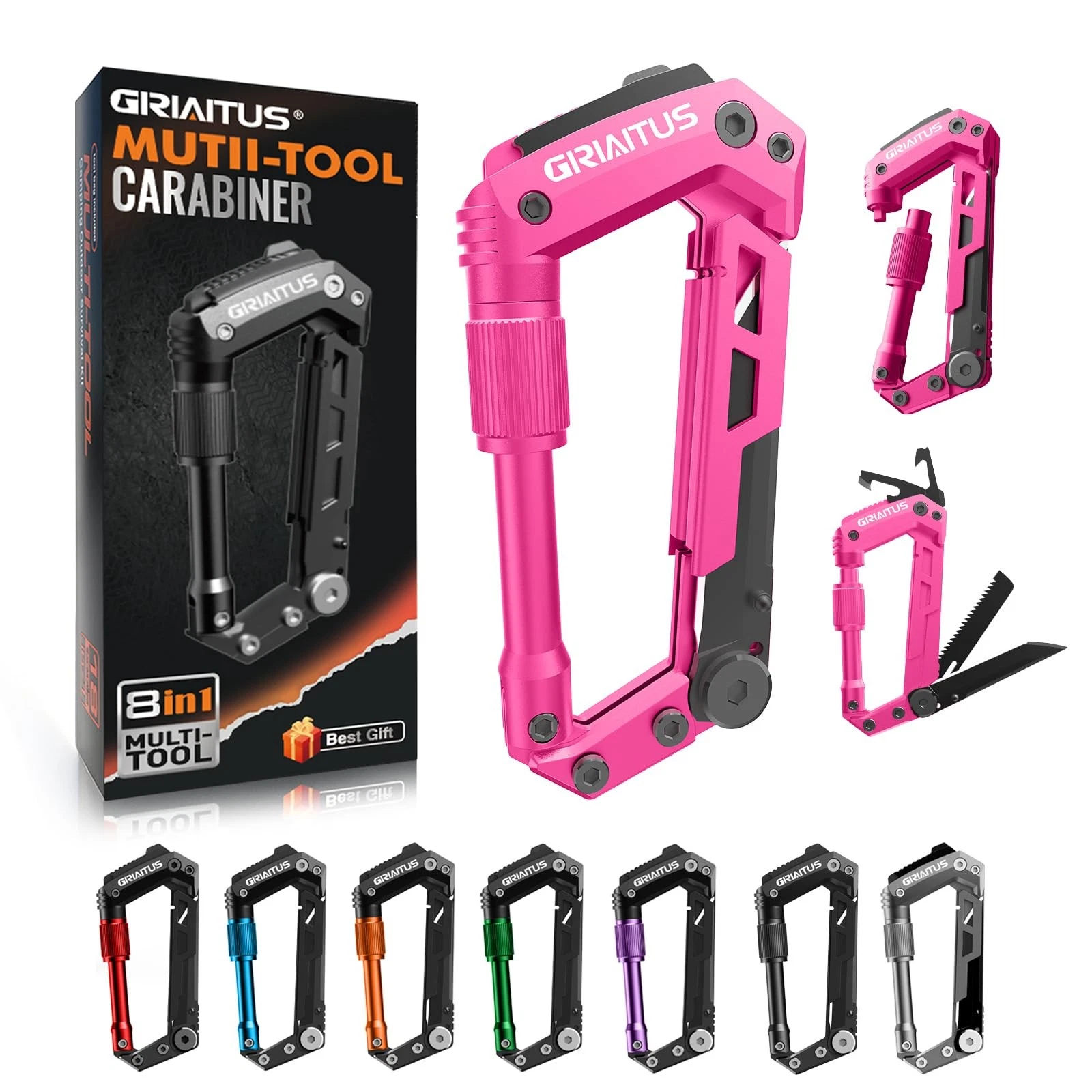 Multitool Carabiner with Pocket Knives, EDC Carabiners, Folding Serrated Knif...