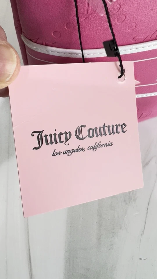 NWT JUICY COUTURE VEGAN LEATHER TRAVEL COSMETIC ZIPPER BAG POUCH HOT PINK - Image 4 of 4