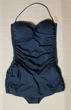 NWT Dobreva Plus Size 18 Swimsuit Bathing Suit Blue Ruched Built In Bra