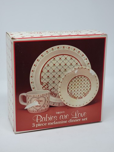 VINTAGE ENESCO 1986 'Babies Are Love' THREE PIECE MELAMINE CHILD'S DINNER SET - Picture 3 of 8