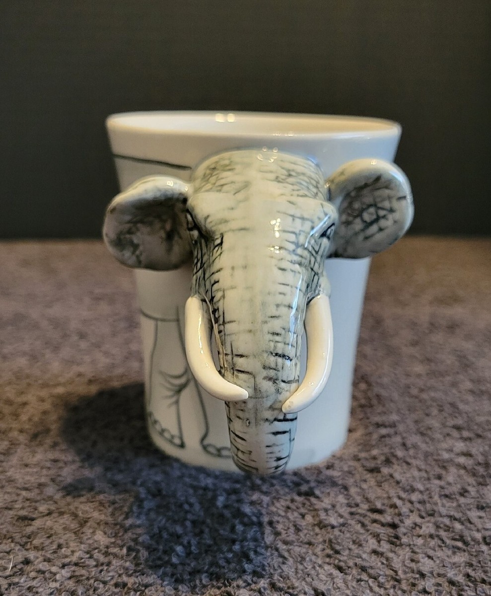 Elephant Coffee Mug Marked ERMO ZOO 3D Head Handle W/ Tusks | eBay