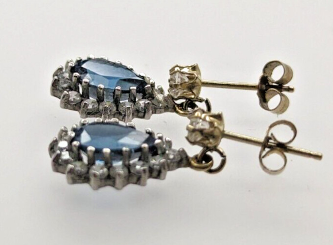9ct Yellow Gold Dangle Earrings Topaz Stones Stamped Stem Butterfly Closures image 7