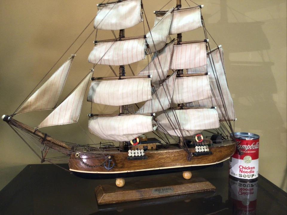 Veleiro antigo NÃO É UM KIT 17,5”” de altura 19” de comprimento todo em madeira Bric-Barca Siglo XIX - Imagem 2 de 4