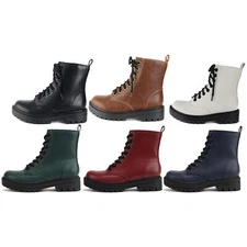 Soda FIRM Women's Fashion Lace Up Combat Ankle Boots with Side Zipper