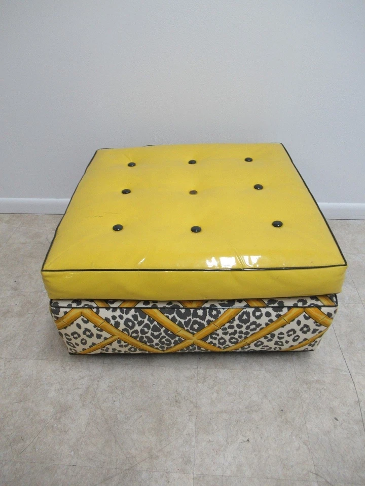 Vintage French Regency Bamboo Over Size Ottoman Foot Stool Bench Campaign A - Image 3 of 4