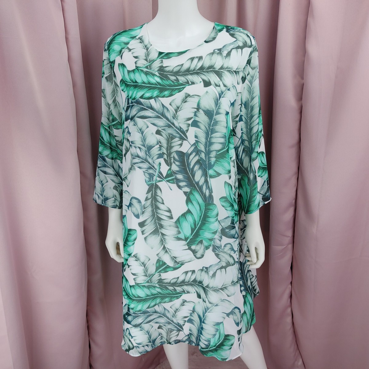 eva mendes green floral dress Women's Chiffon 3/4 Sleeve A-Line Shift XL NWT Ringyou online