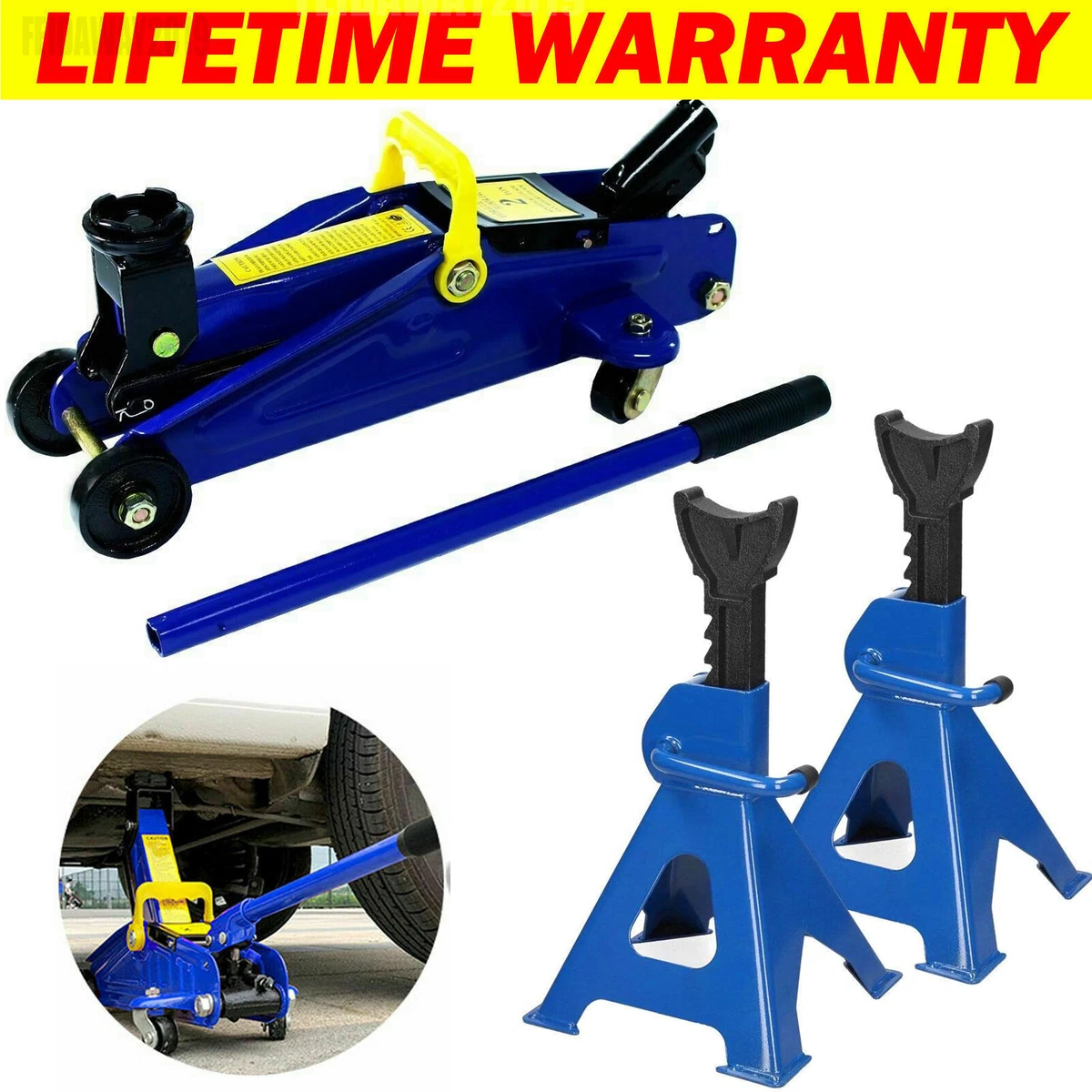 2 3T Trolley Hydraulic Floor Jack Portable Axle Jack Stand Pair Lift Vehicle Kit