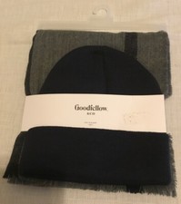 Men's Vertical Striped Scarf  Beanie Set - Goodfellow  Co. Blue/Gray One Size