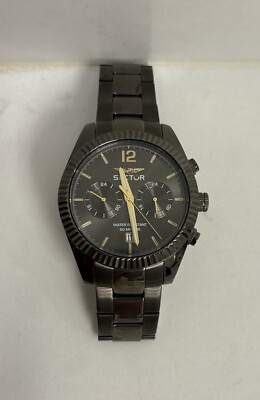 Sector 240 Men's Chronograph Sunray Gun Dial Quartz Watch SS WR ~ Needs Battery