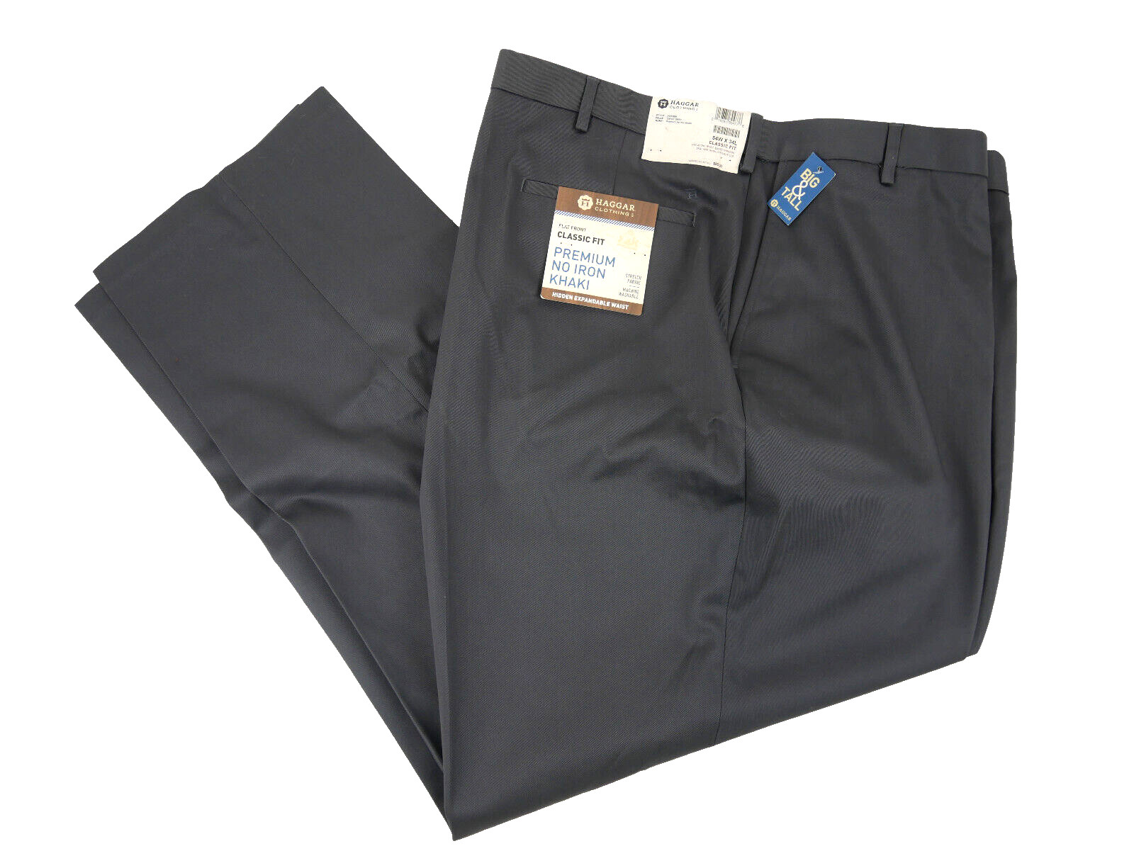 Khaki Classic Fit Flat Front  B & T 54 X 34 New Dark Grey