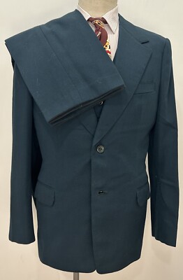 Herren 70er Jahre Dreiteiler Grün Türkis Anzug Vintage Bespoke European Wolle 40-42 M/L