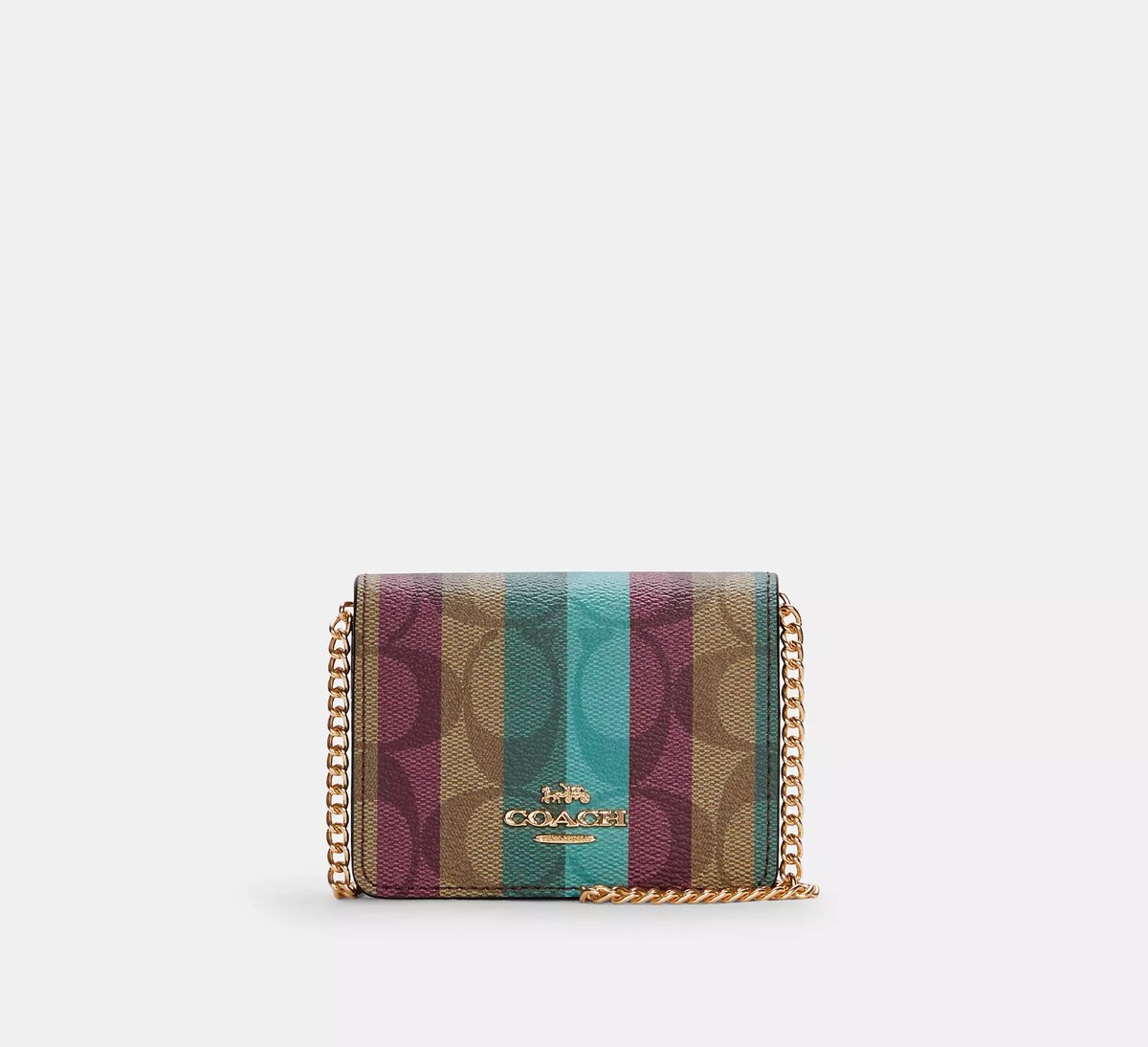 COACH MINI WALLET ON A CHAIN IN SIGNATURE CANVAS WITH STRIPE PRINT