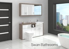DRIFTWOOD / WHITE GLOSS BATHROOM FITTED FURNITURE WITH WALL UNITS 1600MM