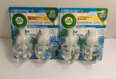 Lot Of 2 Air Wick Essential Oils Refill Fresh Waters, 4 Refills Total New