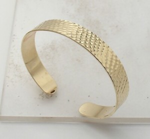Authentic Technibond Hammer Diamond Cut Cuff Bangle Bracelet 14K Yellow Gold Plated Silver