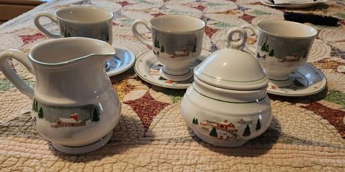  Sango Christmas SILENT NIGHT MUGS  SAUCERS CREAMER SUGAR DINNER PLATE