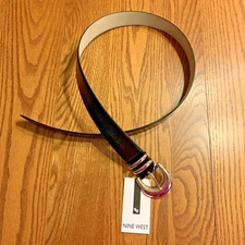 NINE WEST Womens Black BELT w/ Rose Goldtone Buckle  Size M  (Width 1.5") NWT