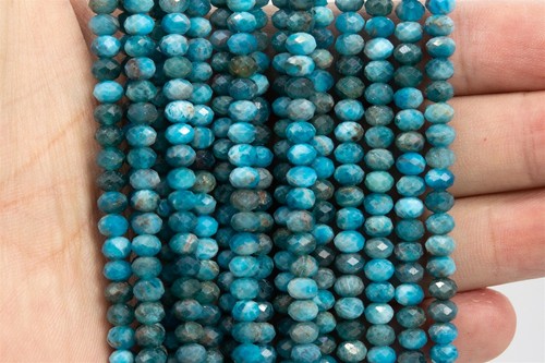 Cuentas de apatita facetadas azul natural genuinas de 4x3 mm grado AA - Imagen 3 de 4