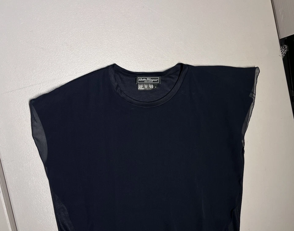 Blusa Blusa Salvatore Ferragamo Top Para Mujer Pequeña Seda Lana Tejida Azul Informal Foto 2 de 4