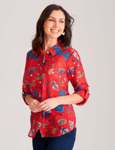 W LANE - Womens Winter Tops - Red Blouse / Shirt - Floral - Smart Casual Clothes - Picture 1 of 5