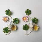 VINTAGE ITALIAN TOLE PAIR WALL SCONCES LIGHT FIXTURE DAISY FLOWERS ANTIQUE ITALY