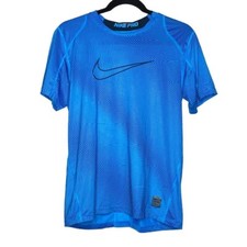 NIKE Pro Men's Blue Black Optical Illusion Stripe Fitted Workout Shirt Top XL