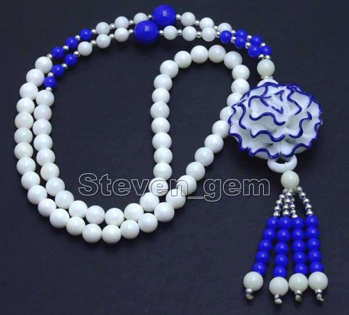 Blue 40mm Flower Pendant Sweater Necklace for Women 26" Lady's Charm Jewelry - Picture 4 of 4