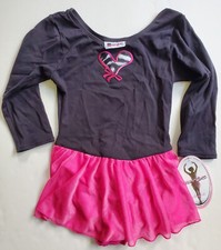 Jacques Moret Dance Leotard Black Pink Heart Sparkle Skirt Girl's Med 8/10 NWT