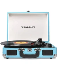 TANLANIN - Vintage 3-Speed Bluetooth Portable Suitcase Turntable Record Players 
