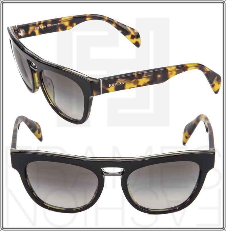 PRADA 10P Journal Square Sunglasses PR10PS Black Havana Unisex Retro Classic