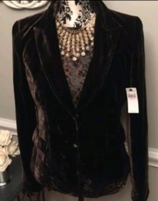 NWT Tahari Walnut Brown Velvet 2 Button Blazer  Size XS RT $448