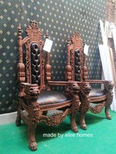 160cm Lion King Throne Chair ~ designer Dark antique mahogany with faux leather