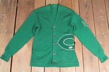 Vintage 1950s Green Wool Varsity Football Captains Sweater Large C Letter Patch