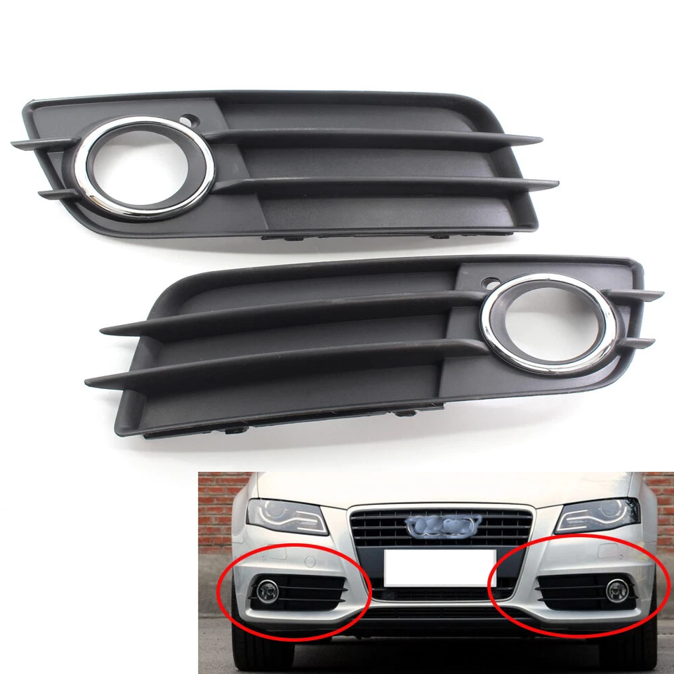Front Fog Light Grille Cover Bezel w/Chrome Ring For Audi A4 S-LINE S4 2008-2012 - Image 3 of 4