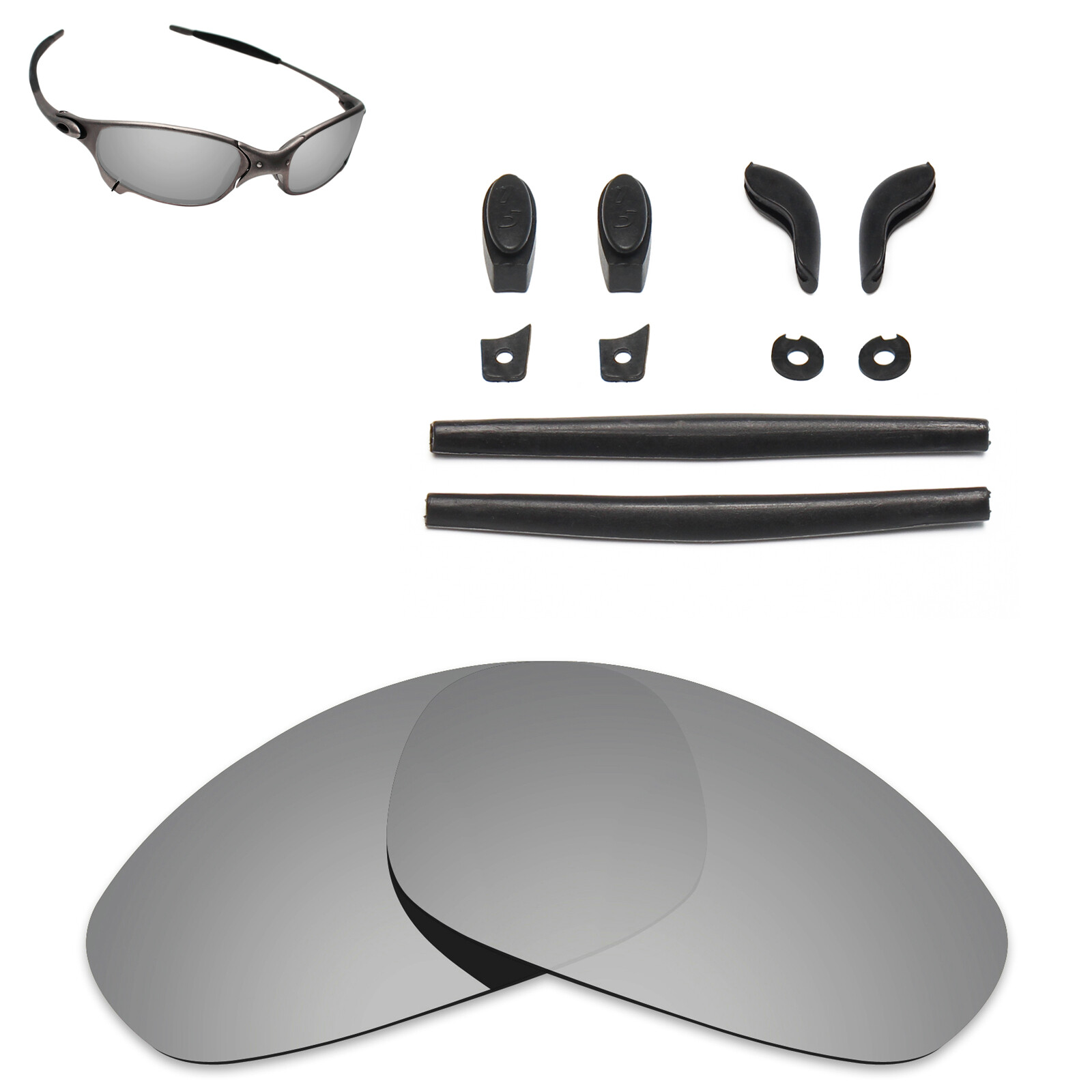 Hawkry Black Rubber Kits & Silver Titanium Replacement Lens for-Oakley Juliet