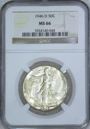 1946-D Walking Liberty Half Dollar NGC MS66 Original White Great Luster PQ #A199