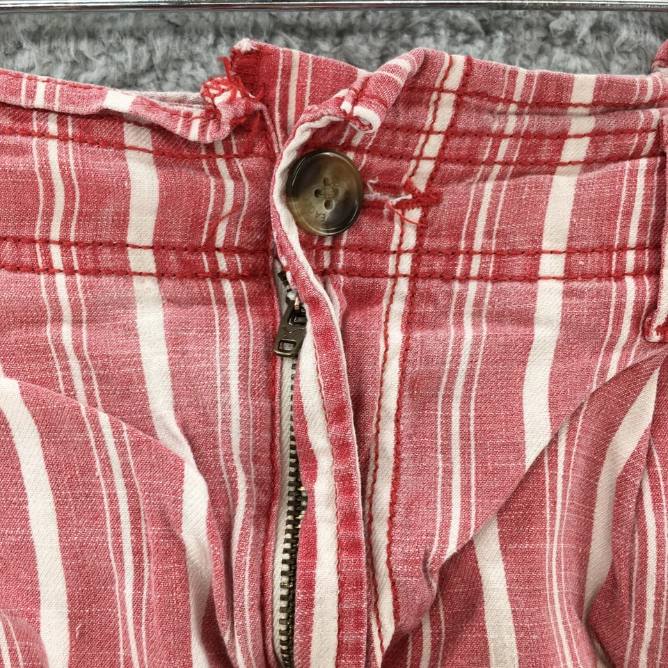 Pantalones Cortos American Eagle Outfitters Para Mujer 4 Rayas Rojas Mezcla de Lino Dobladillo con Puños Foto 3 de 4