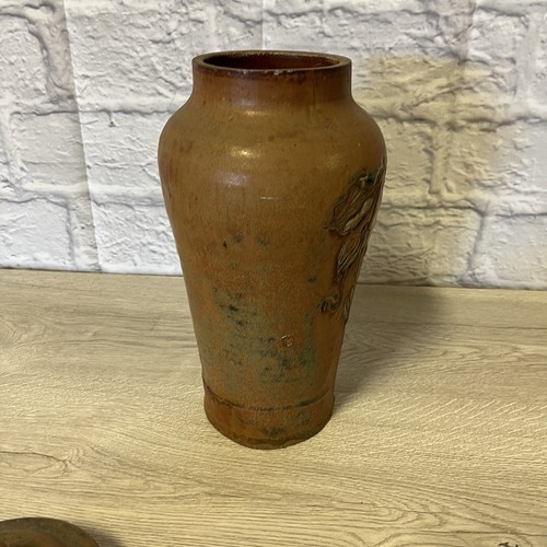 Studiokeramik Ingwerglas Urne Vase Kanister mit Deckel 13" braun signiert geätzt - Bild 21 von 23