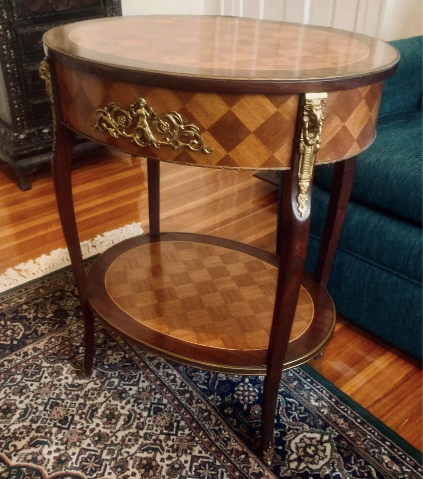 Antique LouisXVI Style Walnut Parquetry/Ormolu-Bronze/Accent Table-Made In Spain - Image 3 of 4