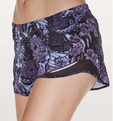 Lululemon Speed Hotty Hot Short Run Floral Memoir Black Dragon Tattoo Purple 8