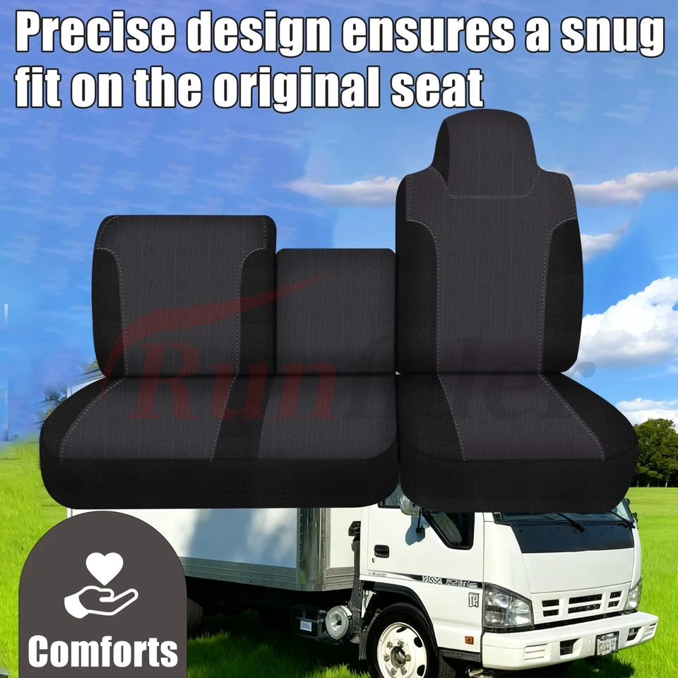 Custom 40/60 Split Bench Seat Cover for Isuzu NPR 1995-2005 by Runfider-Black — 第 2/4 张图片