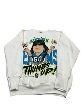vintage 1991 Detroit Lions Mike Utley 60 "Thumbs Up" white Sweatshirt Mens S