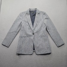 Talbots Women's Size 2 Blue Cream Houndstooth Long Sleeve Blazer