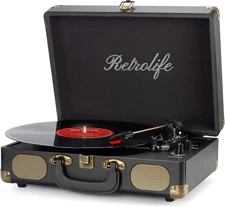 Vinyl Record Player 3-Speed Bluetooth Portable Belt-Driven Built-In Speakers 