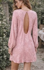 Urban Outfitters Textured Dress Open Back Keyhole Long Sleeve Small Boho