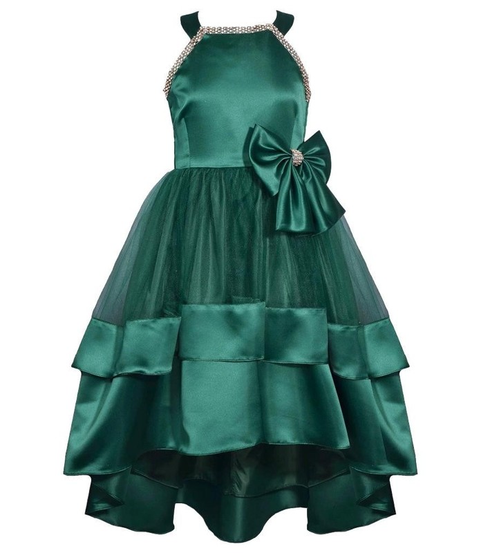 NEW Bonnie Jean Girls Size 7 "GREEN JEWELED" Matte Satin Formal Dress NWT
